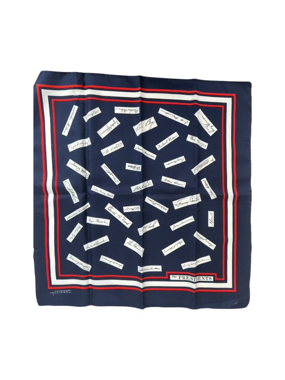 Vintage Milicent Italian Silk Presidential Signature Pocket Square Made In Italy